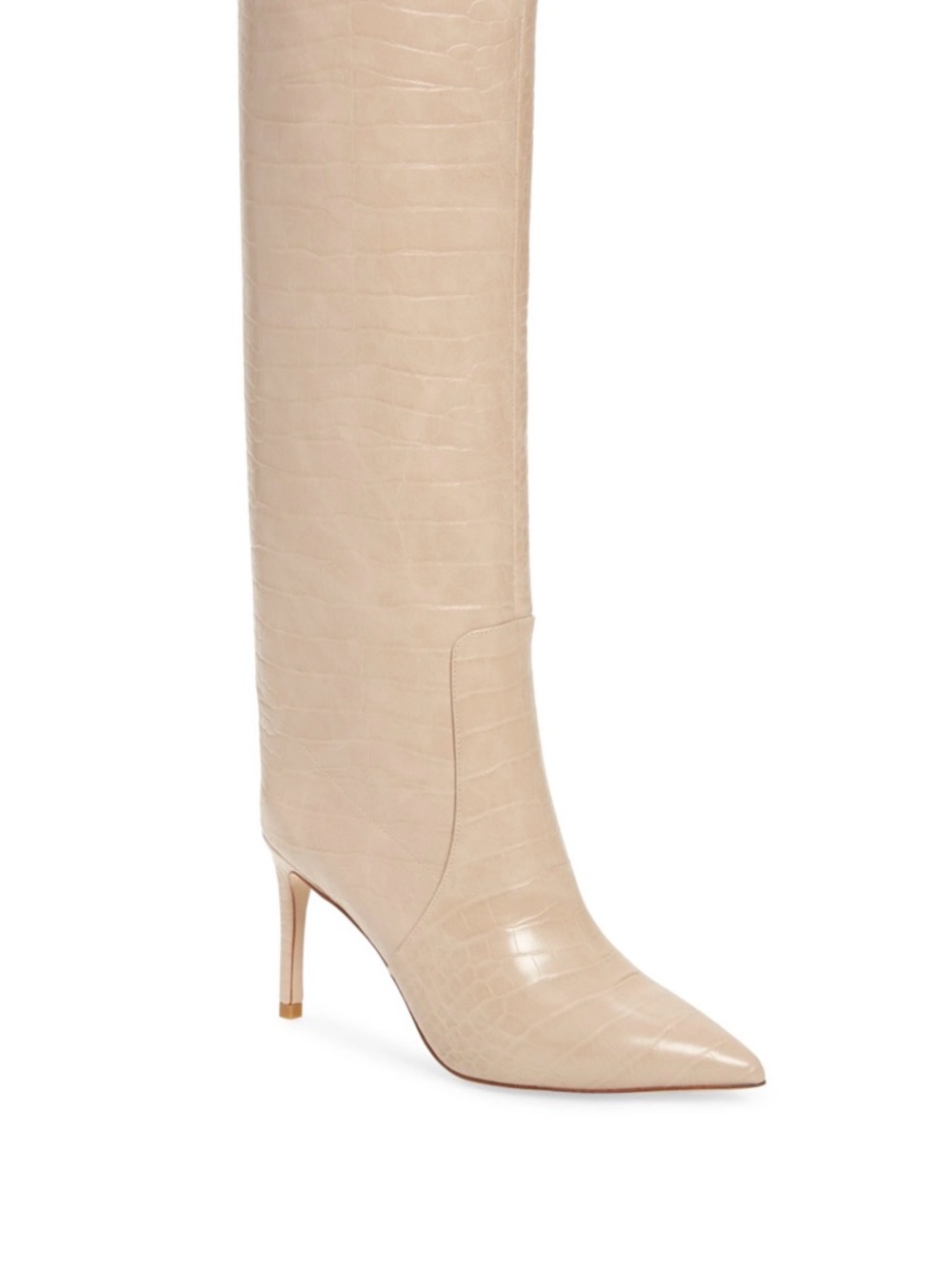 Jeffrey Campbell Croc-Embossed Over-The-Knee Stiletto Boot in Cream